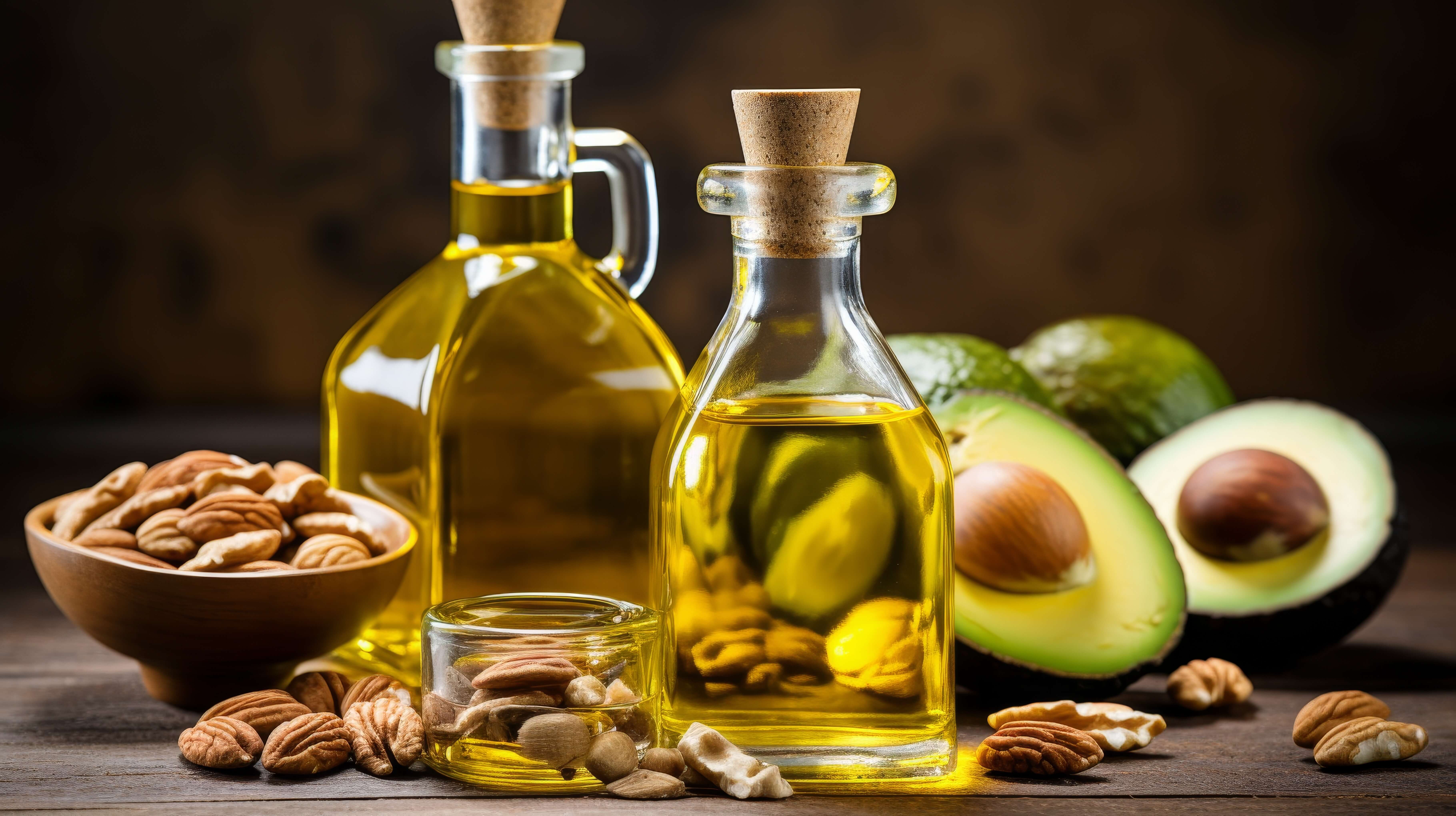 avokádo, olej, ořechy 