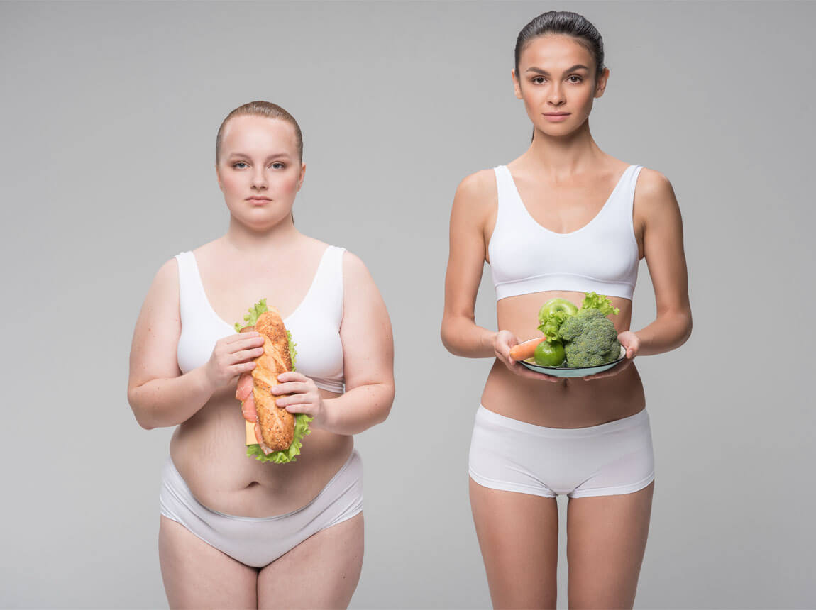 žena s nadváhou a štíhlá dívka