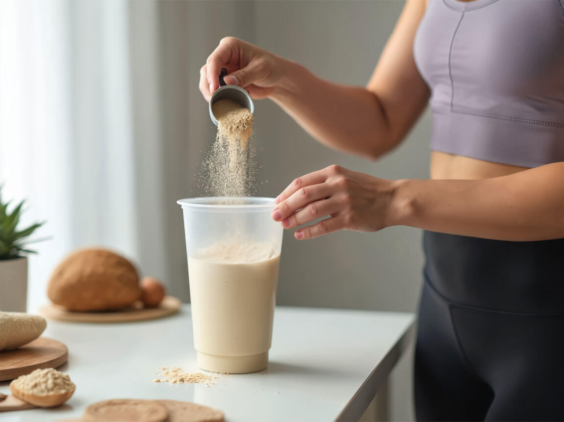 žena s proteinovým doplňkem