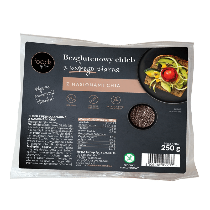 Foods By Ann Bezlepkový celozrnný chléb s chia semínky