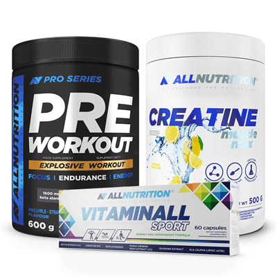 ALLNUTRITION Creatine 500g + Vitaminall Sport 60 kaps + Pre Workout 600g