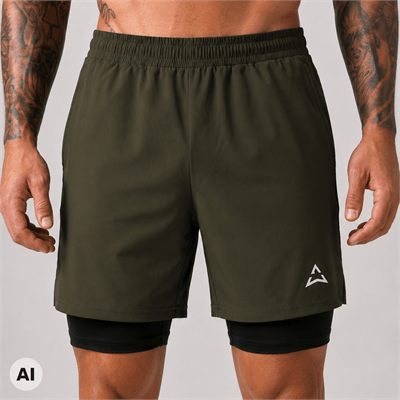 Allwear Šortky Runner 2v1 KHAKI